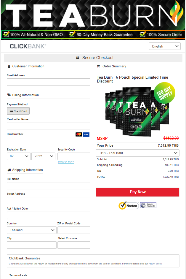 Tea Burn - Secure page checkout